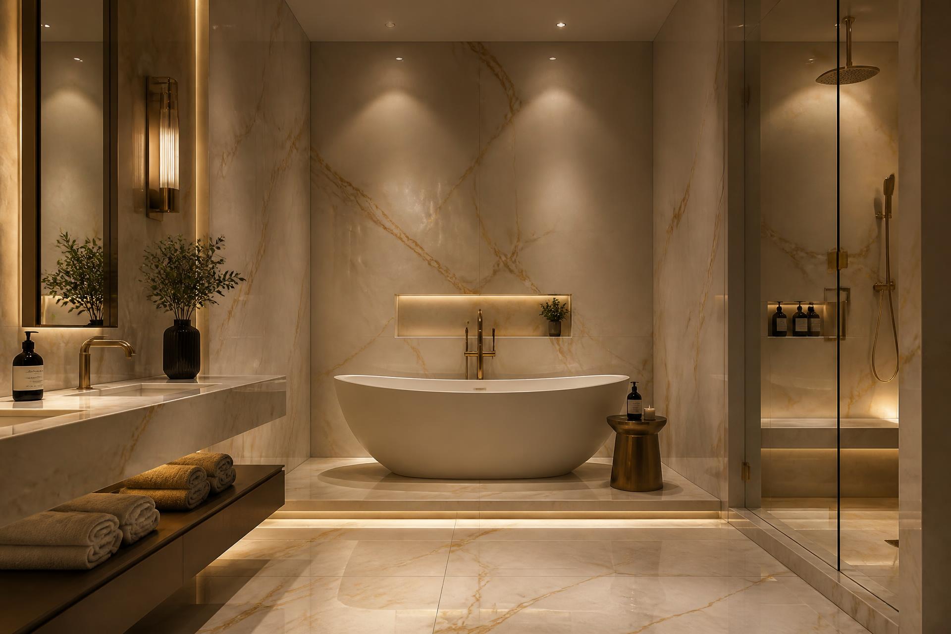 Luxury marble bathroom by Saberi Tiling